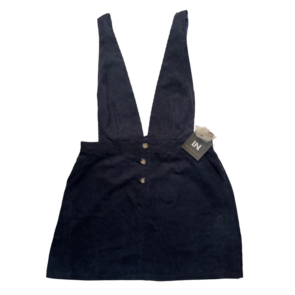 IN San Francisco‎ Navy Blue Corduroy Jumper Dress Button Front Pinafore XL NEW - Picture 2 of 7